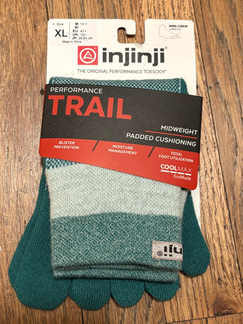 Injinji Men's Trail Performance Toe Socks - Teal/Light Gray